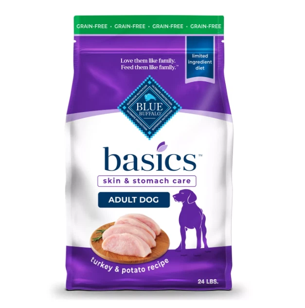 NEW Blue Buffalo Basics Skin & Stomach Care Adult Dog Dry Food Grain Free Turke