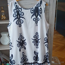 Damen Top Tunika L/XL ärmellos Rundhals wei�...