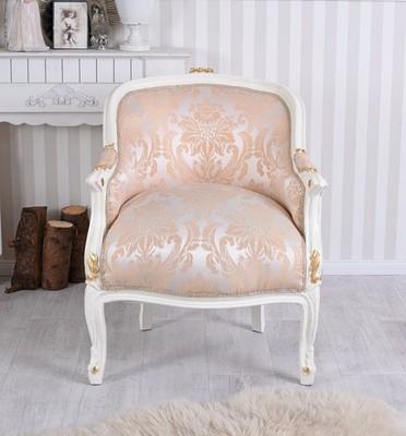 Barocco Poltrona Francia Shabby Chic Bergere Panca Crema Bianco