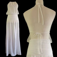 NWOT SER.O.YA White Sheer Open Back Maxi Dress Drop Waist Halter Neck Small
