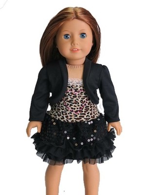 Black Party Dress with Leopard Print and Jacket Fits 18in Girl Dolls