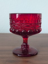 Vintage Mosser EYEWINKER Ruby Red Goblet Glass 4-1/2&rdquo; Tall
