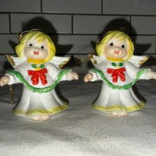 Vintage MCM Porcelain Bisque Christmas Angel Ornaments Taiwan, 3"