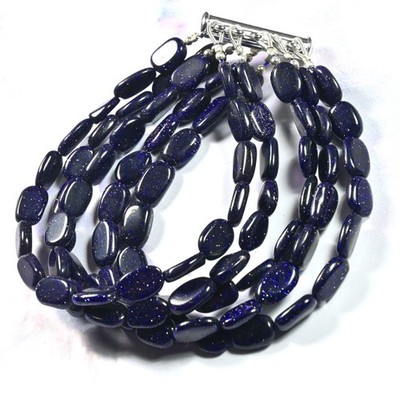 AAA Blue Sandstone Smooth Oval Gemstone Beaded 5 Layer Bracelet 6-8'' Men & Women