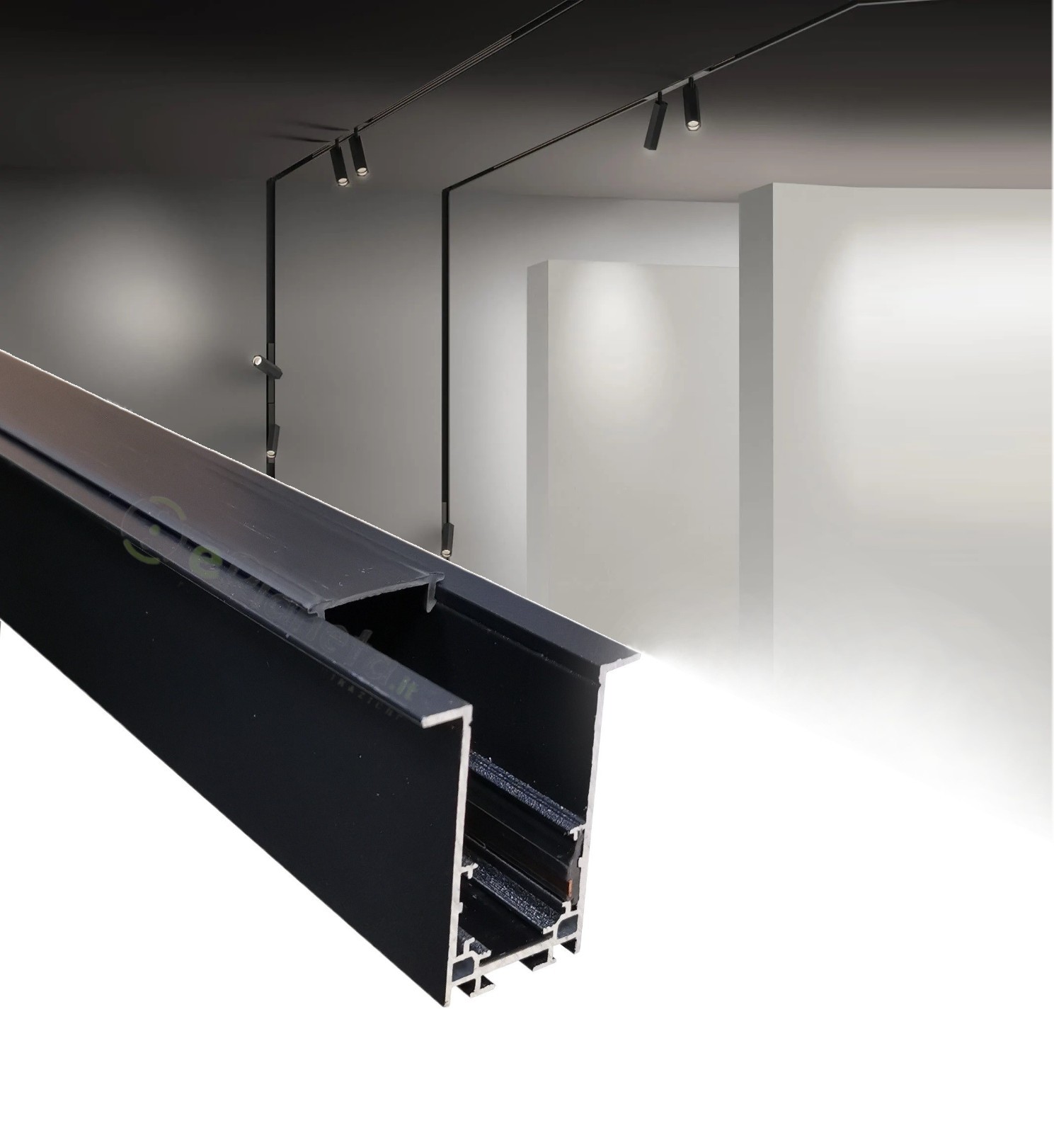 Binario magnetico nero 2m 48V da incasso cartongesso parete soffitto per faretti