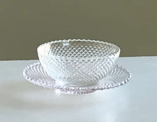 Heisey Glass Diamond Point Nut Cup or Salt Cellar w/ Underplate