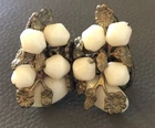 Early MIRIAM HASKELL Milk Glass & Gold Tone “Leaf” Screw Back Earrings TLC