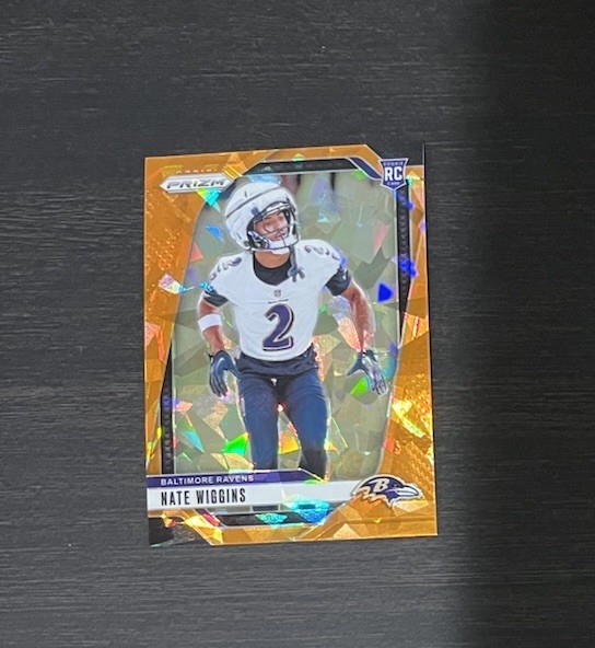 2024 Panini Prizm Nate Wiggins RC Orange Cracked Ice Baltimore Ravens #380