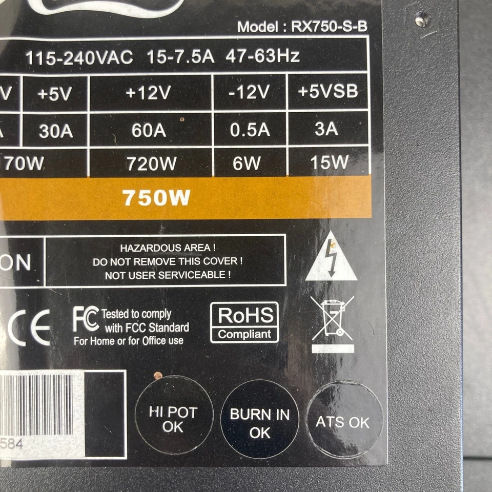 Rosewill RX750-S-B 750W 80 Plus Bronze Power Supply ATX PSU Computer PC Parts - Image 4 of 4