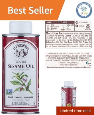 Organic Toasted Sesame Oil 8.45 Fl Oz - Perfect for Noodles & Marinades