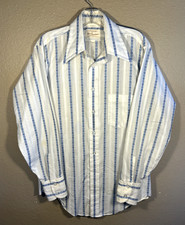Vintage Arrow Kent Collection Sanforized 15-33 Striped Dress Shirt Blue White 16
