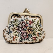 Vintage Floral Tapestry Fabric Kiss Lock Coin Purse, Multicolor, Embroidered