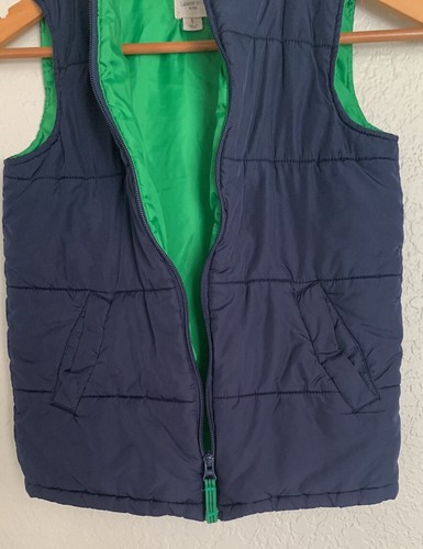 Lands End Boy's Puffer Zip-Up Vest Sz 7 Navy Blue & Green - Picture 4 of 9