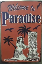 Tin Sign 8x12 Tiki bar patio bar man cave alcohol sexy  girl liquor paradise (Z)