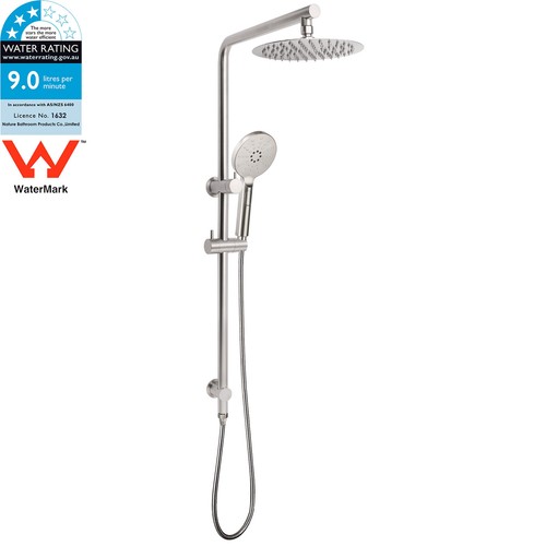 Brushed Nickel Square/Round Rain Handheld Twin Shower Head Sliding Rail Set WELS - Picture 2 of 47