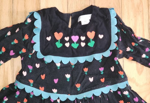 Stella McCartney Kids Folk Flower Print Embroidered Long Sleeve Black Dress 4T - Picture 3 of 10