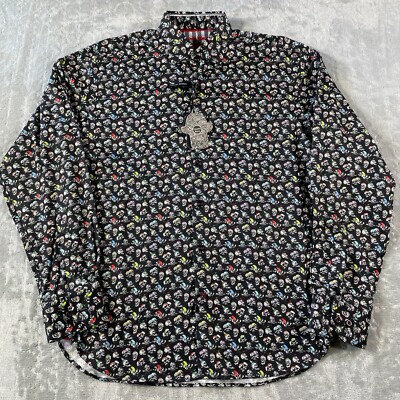 Visconti Black Shirt Mens Medium Skull Geometric Punk Rock Lightweight Party
