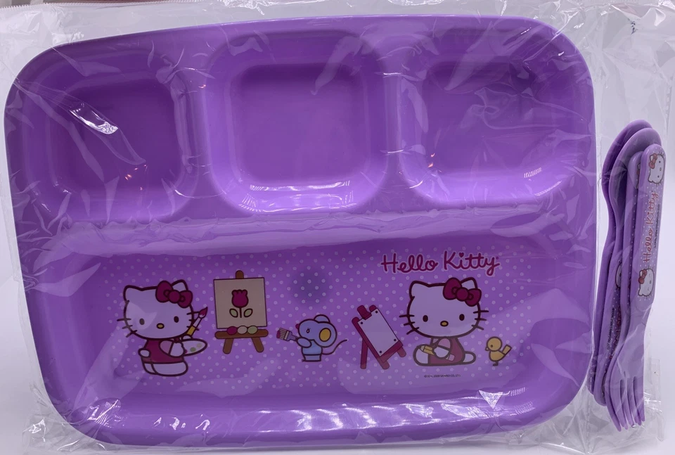 Sanrio HELLO KITTY zak! Juegos de vajilla de 3 y 5 piezas (2009) púrpura claro NUEVO-sellado Foto 2 de 4
