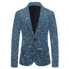 Glitter Mens Wedding Party Dinner Jacket Star Pattern Velvet Suit Blazer Coat