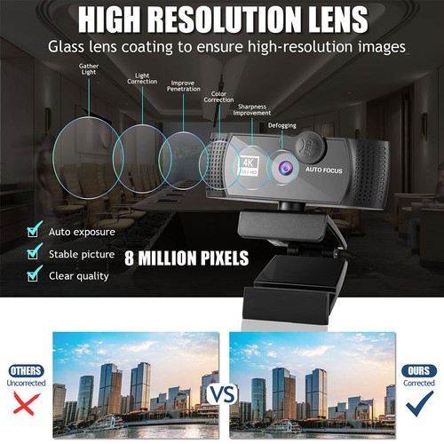 8K Webcam 4K 1080P Full HD Web Camera Auto Focus With Microphone USB Plug Web - Photo 7/14