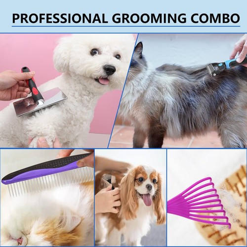 Extra Long Pin Slicker Brush for Large Dogs Cats 5-in-1 Dog Grooming Brush Set - Picture 7 of 8