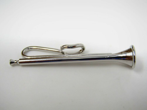 Vintage tromba bugle cravatta clip bar tono argento metallo musicista band direttore regalo - Foto 1 di 5