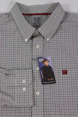 Cinch Mens Button Down Shirt 2XL Black Red Plaid Long Sleeve Cowboy Cotton