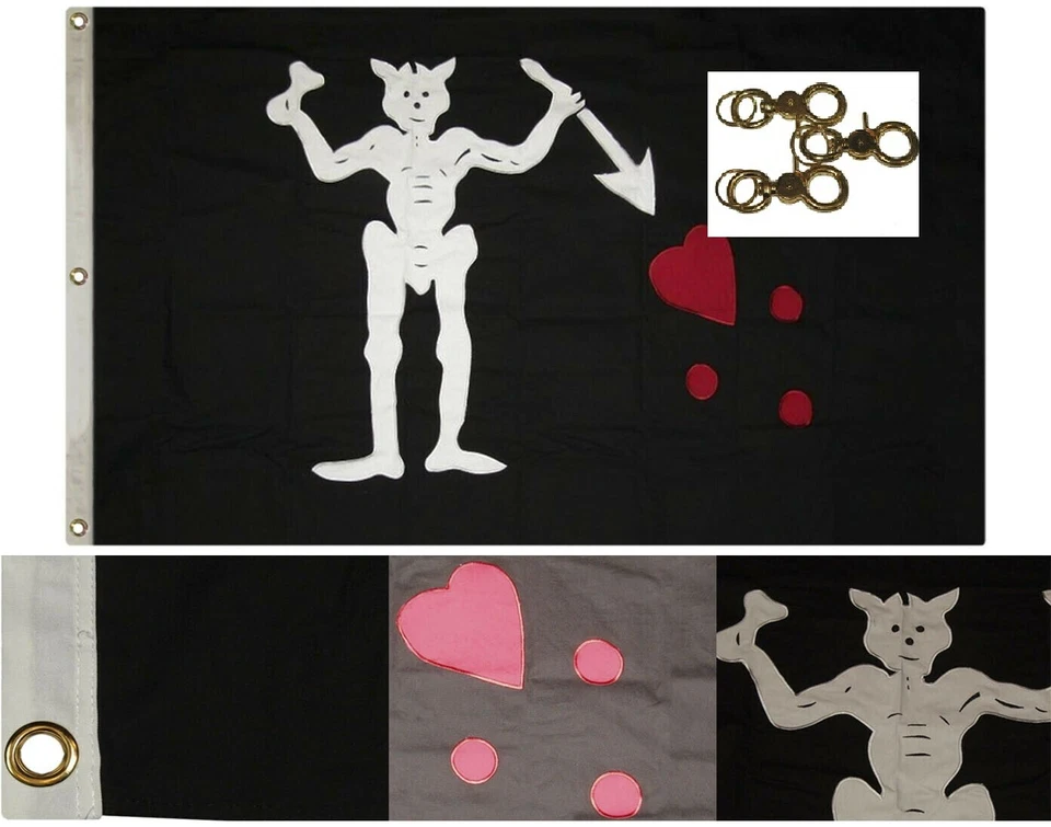 Bandera 3x5 Bordada Cosida Pirata Barbanegra Edward Teach 100% Algodón (3 clips) Foto 2 de 4