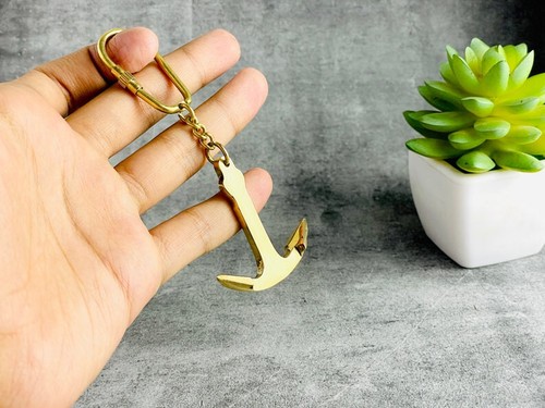 Polished Brass Anchor Keychain - Nautical Charm for Travelers & Adventurers - Picture 6 of 10