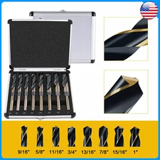 8 PCS HSS Cobalt Silver and Deming Drill Bits Set Large Size 9/16 inch to 1 inch