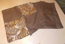 Pair of Gold/ Brown Abstract Patchwork Print Throw Pillows  17 x 17