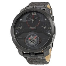 NEW DIESEL MACHINUS BLACK TONE,LEATHER+TOP FABRIC BAND,4 TIMES ZONE,WATCH-DZ7358