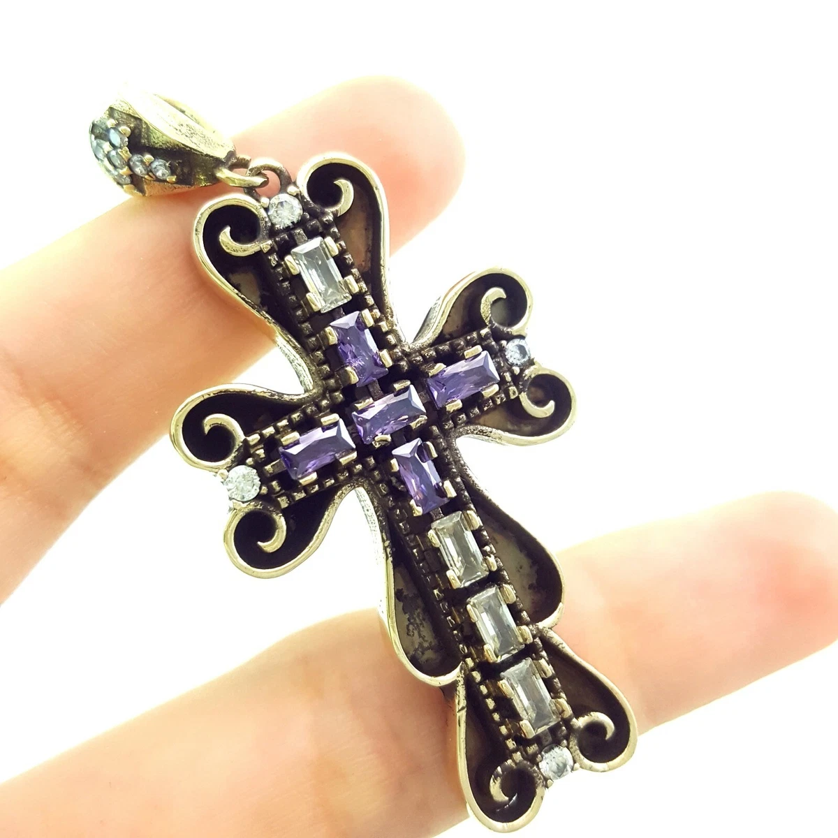 Baguette Cross Handmade Antique Christian Jewelry Oxidized 925