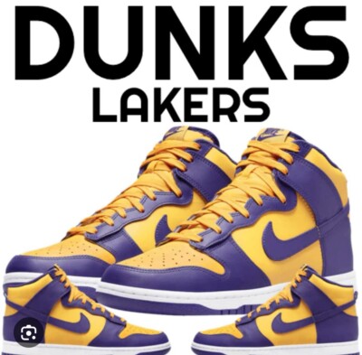 Nike Mens Dunk High Retro Lakers Size 9,9.5, 10 Basket Ball Shoes DD1399 Sneaker
