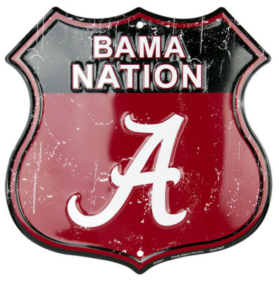 Alabama Crimson Tide Bama Nation Shield Metal Man Cave Garage Sign