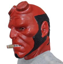 Handmade Latex Red Demon Mask with Cut Horns for Collectors and Halloween DHL EX