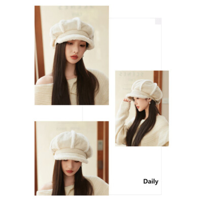 Winter Warm Thick Plush Corduroy Octagonal Hat Beret Painter  display picture 2
