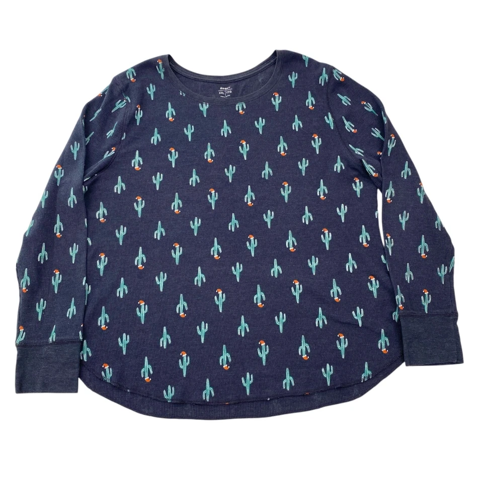 Pijama térmico tejido gofre azul marino antiguo para hombre mujer XXL azul 2 piezas vacaciones cactus Foto 2 de 4