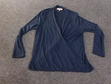 Loft top Large blue pullover womens v-neck stretch polyester casual