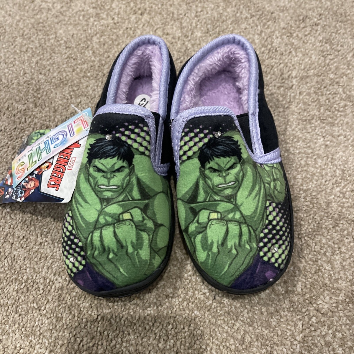 Boys Incredible HULK Slippers Kids Marvel Fleece Lined House Shoes