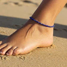 Natural Lapis Lazuli Anklet Blue Gemstone Jewelry Surfer Energy Gift Beach Vibes