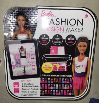 Barbie Doll Fashion Design Maker Create Print Fabric Fashion Portfolio  Dress | eBay