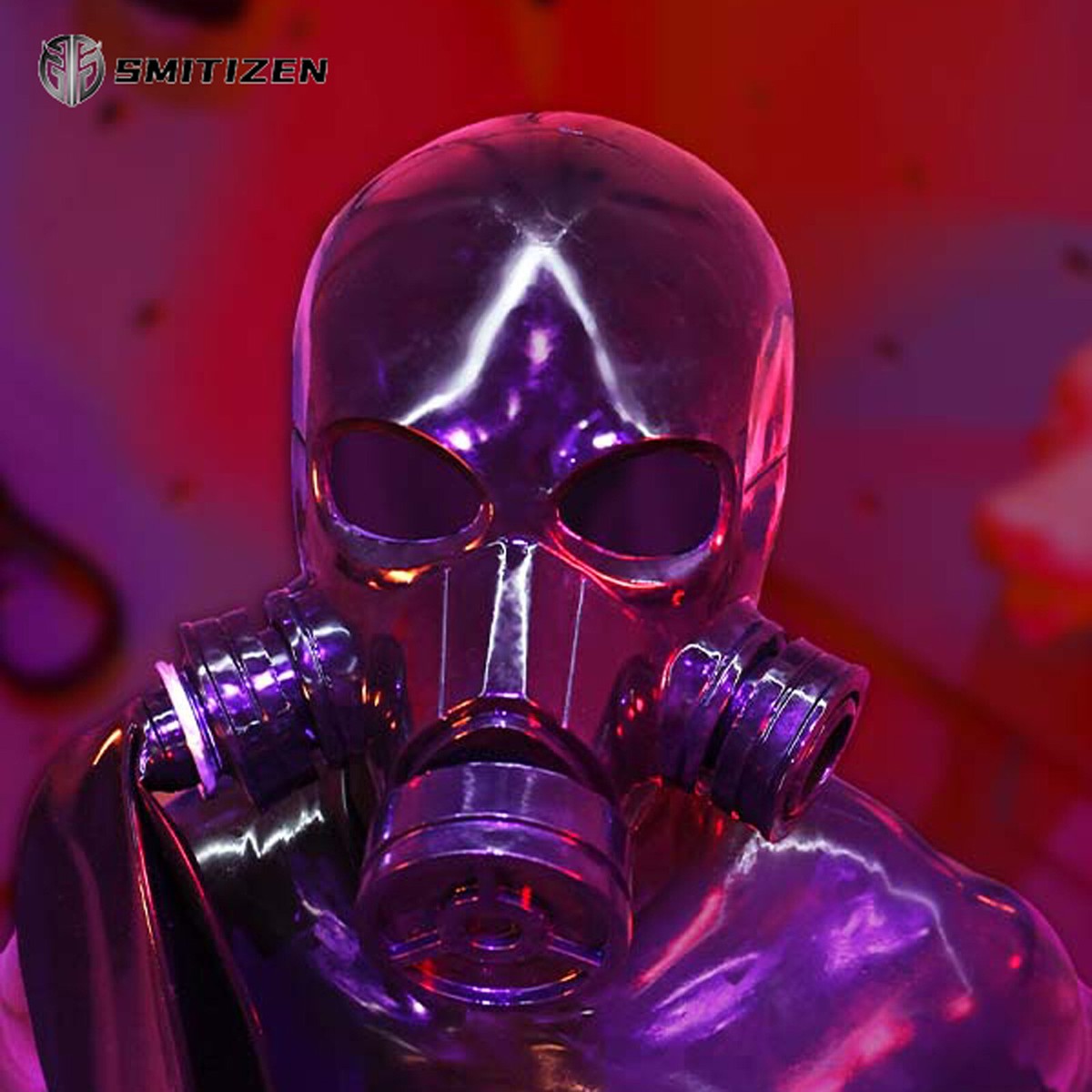 Smitizen シリコンマスク Smitizen Glossy Black Silicone Gas Mask Headwear for Fetish Gay