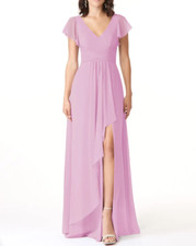 Azazie Omari Chiffon Maxi Bridesmaid Dress - Candy Pink - Custom Size 00 NWT
