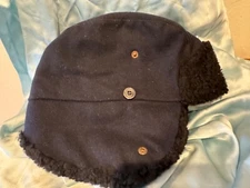 Vintage Hat EUROPEAN MILITARY Navy Blue Wool Quilt  Lined Ear Flaps  Large