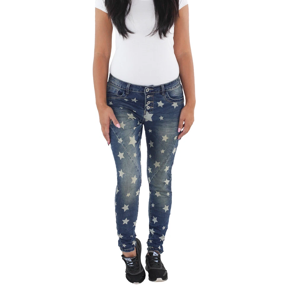 Damen Jeans Röhre Röhrenjeans Blaue Skinny Hüft Stretch Slim Fit Hose Sterne - Bild 2 von 4