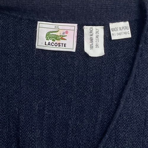 VTG 80s Lacoste 100% Baby Alpaca V-Neck Ribbed Sweater Vest Navy Blue Mens XXL - Picture 6 of 6