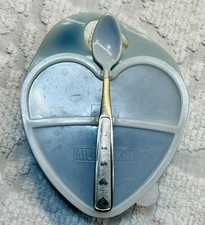 Vtg 1996 MUNCHKIN Infant Blue Heart Ergo Bowl  Spoon Turns White Too Hot
