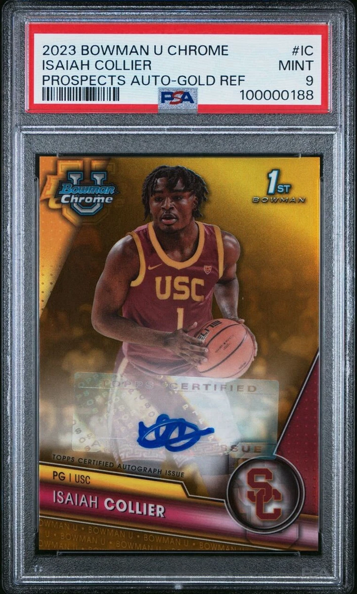 2023-24 Bowman Chrome University Isaiah Collier Gold Auto /50 PSA 