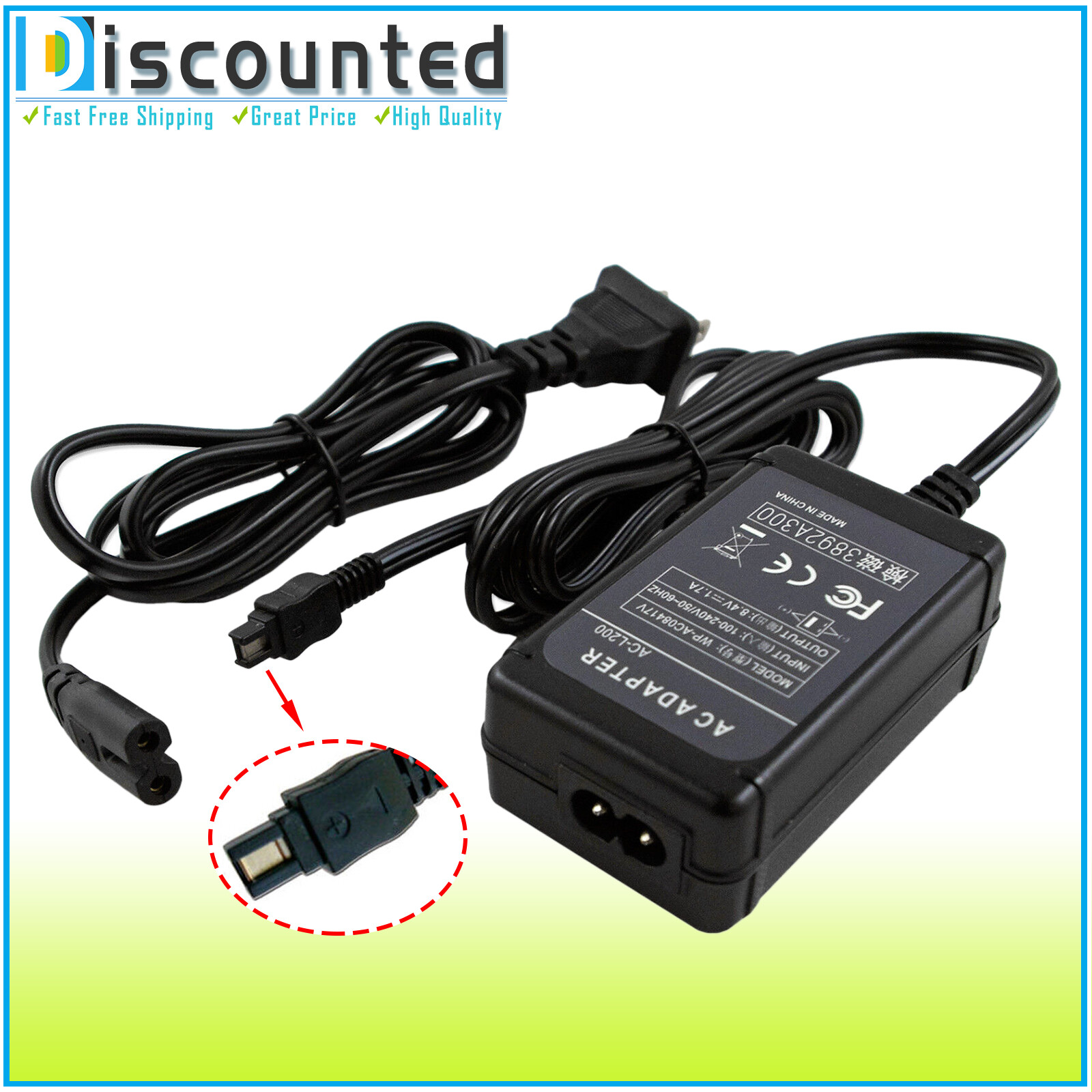 AC Adapter Charger for Sony DCR-PC55B HandyCam Camcorder Power Supply Cord Cable